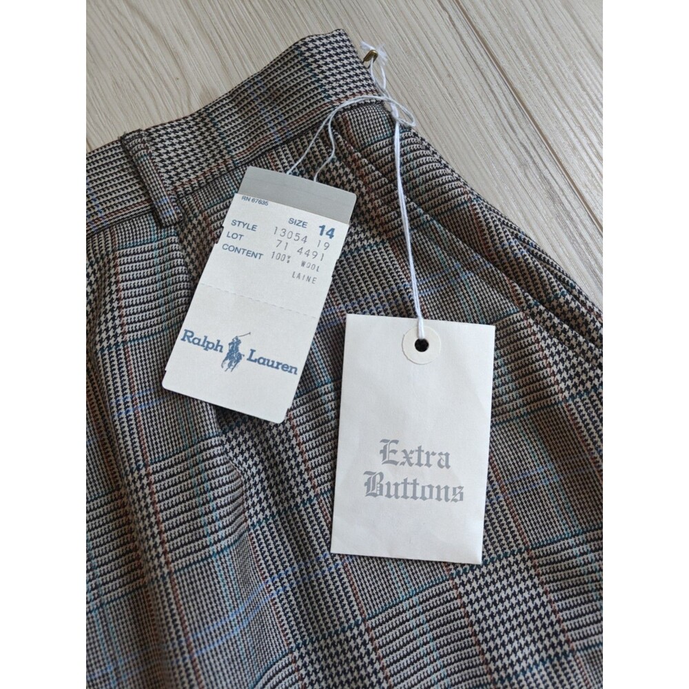 VTG Blue Label Ralph Lauren Skirt Womens 14 Gray Wool Plaid Midi Pockets USA NWT